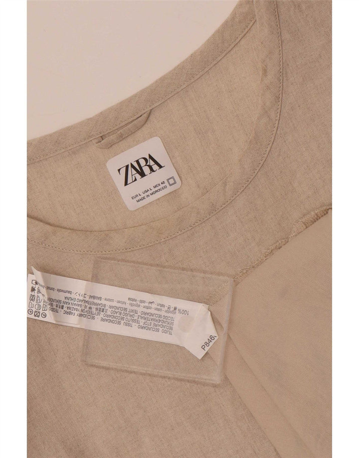 Zara Herren T-Shirt Top Large Beige Baumwolle