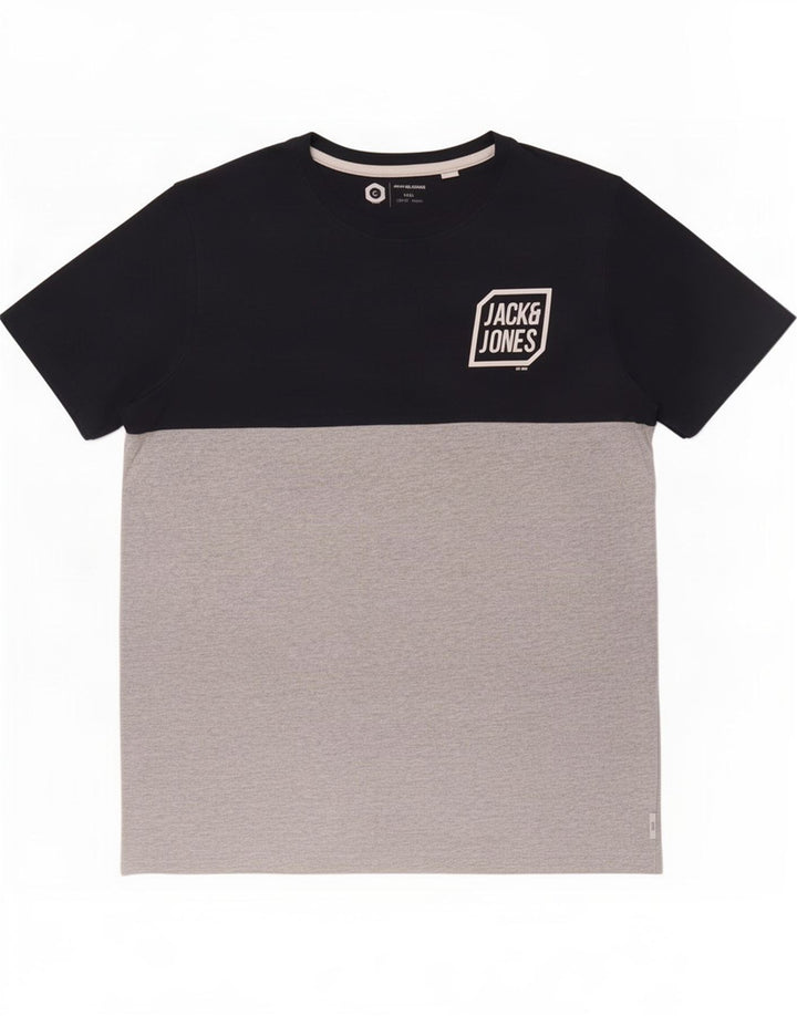 Jack & Jones Herren-T-Shirt-Oberteil aus mittelblauer Colourblock-Baumwolle