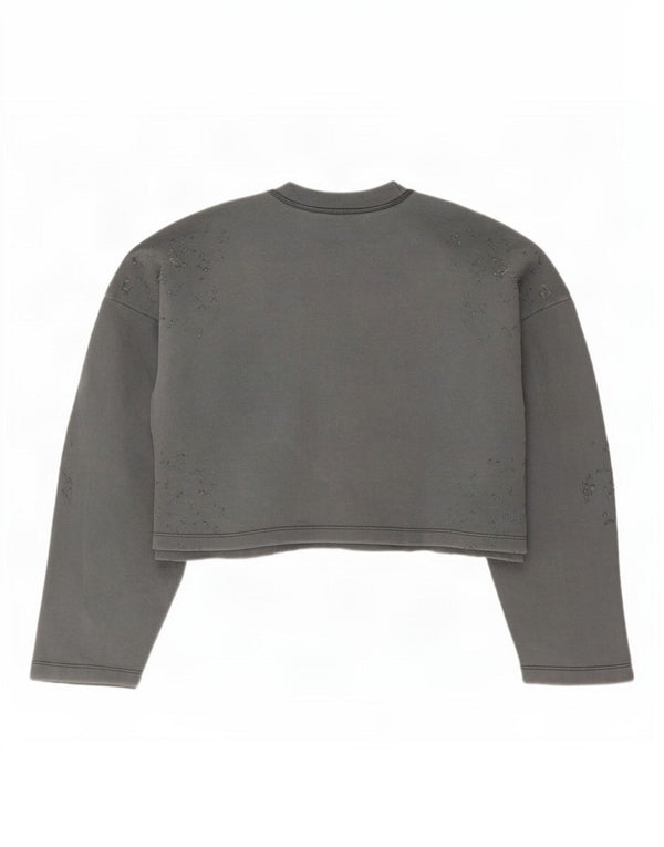 Zara Damen Crop Oversized Sweatshirt Pullover UK 14 Mittelgraue Baumwolle