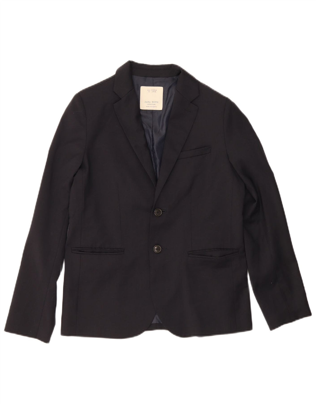 Zara Jungen-Blazer mit 2 Knöpfen, 13–14 Jahre, marineblaues Polyester