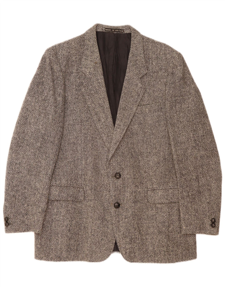 Harris Tweed Herren-Blazer mit normaler Passform und 2 Knöpfen, EU 40, große graue Wolle