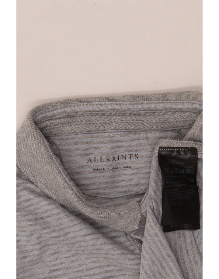 All Saints Herren-Poloshirt, kleine graue Nadelstreifen-Baumwolle