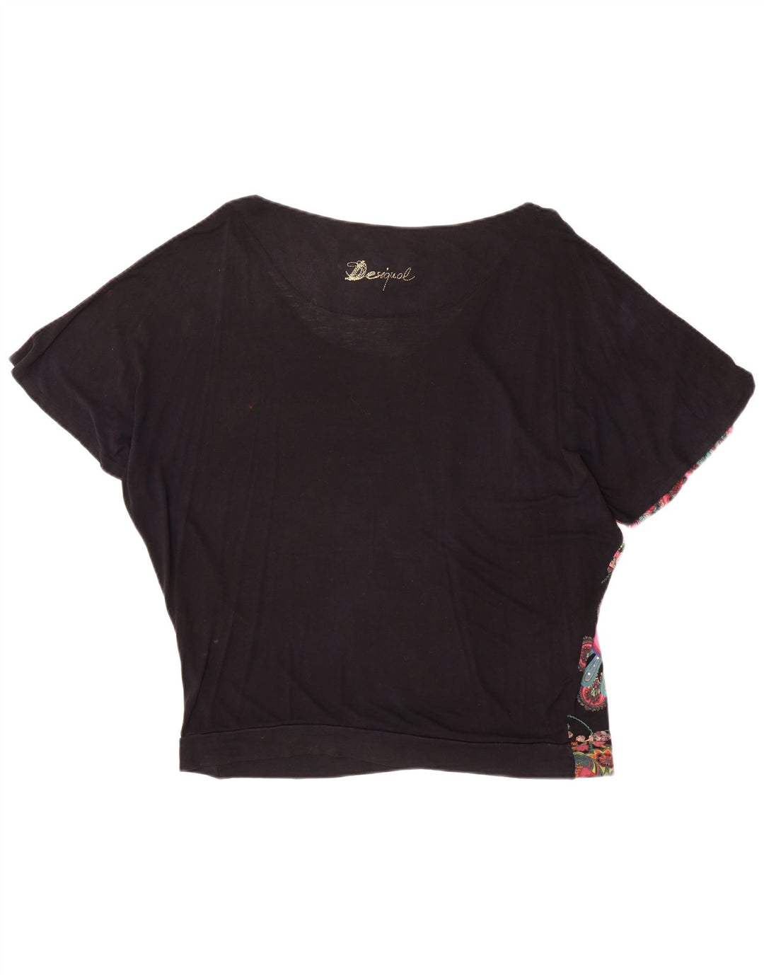 Desigual Damen-Bluse mit Fledermausärmeln, UK-Gr. 46, groß, schwarz, geblümt