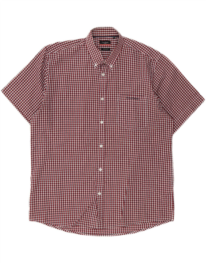 Pierre Cardin Herren-Hemd, kurzärmelig, reguläre Passform, 3XL, rot kariert, Polyester
