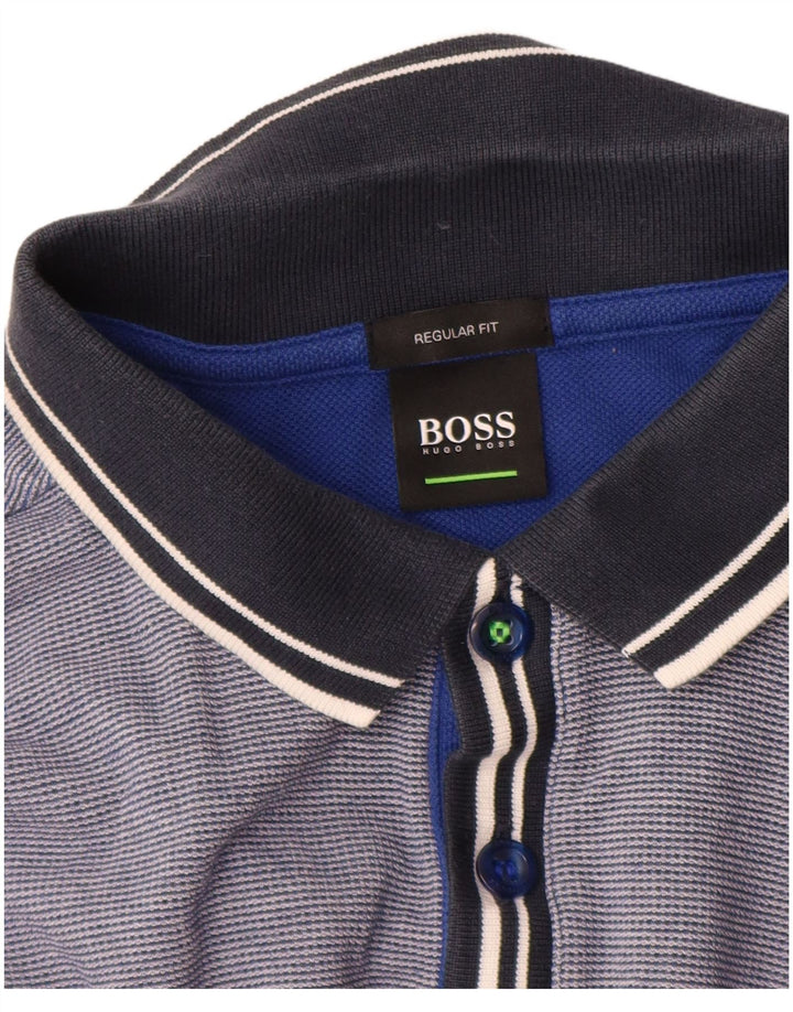 Hugo Boss Herren-Poloshirt mit normaler Passform, mittelblaue Nadelstreifen-Baumwolle