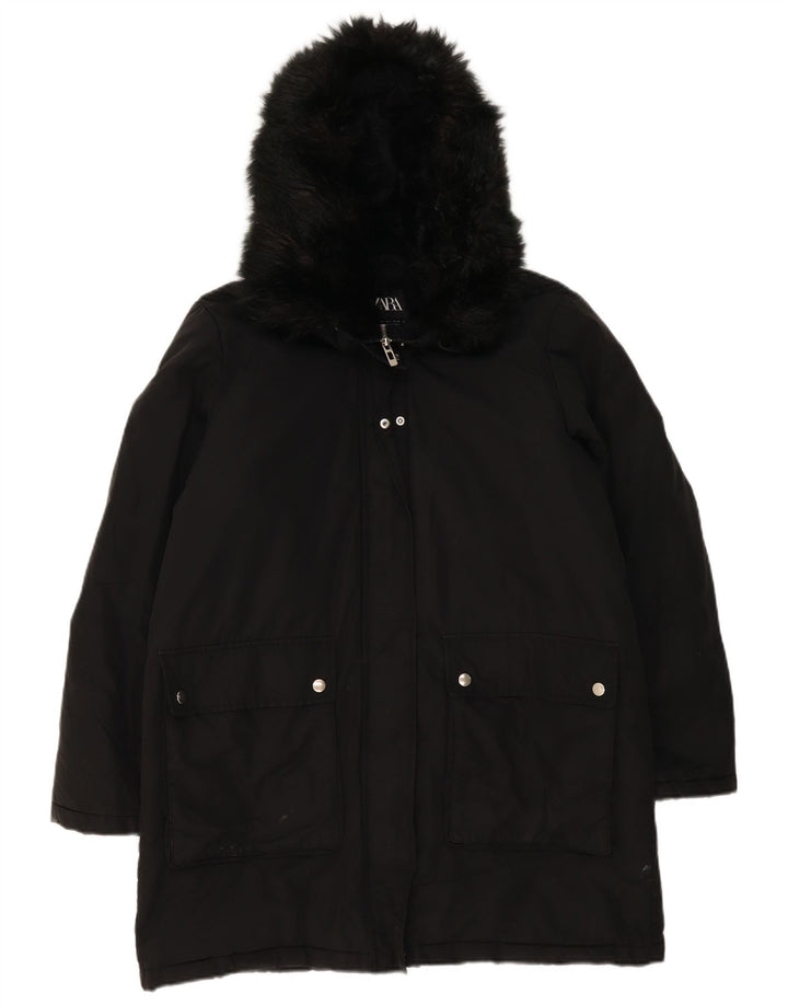 Übergroße Parka-Jacke mit Kapuze von Zara für Damen, Gr. 40, Größe L, Schwarz, Polyester