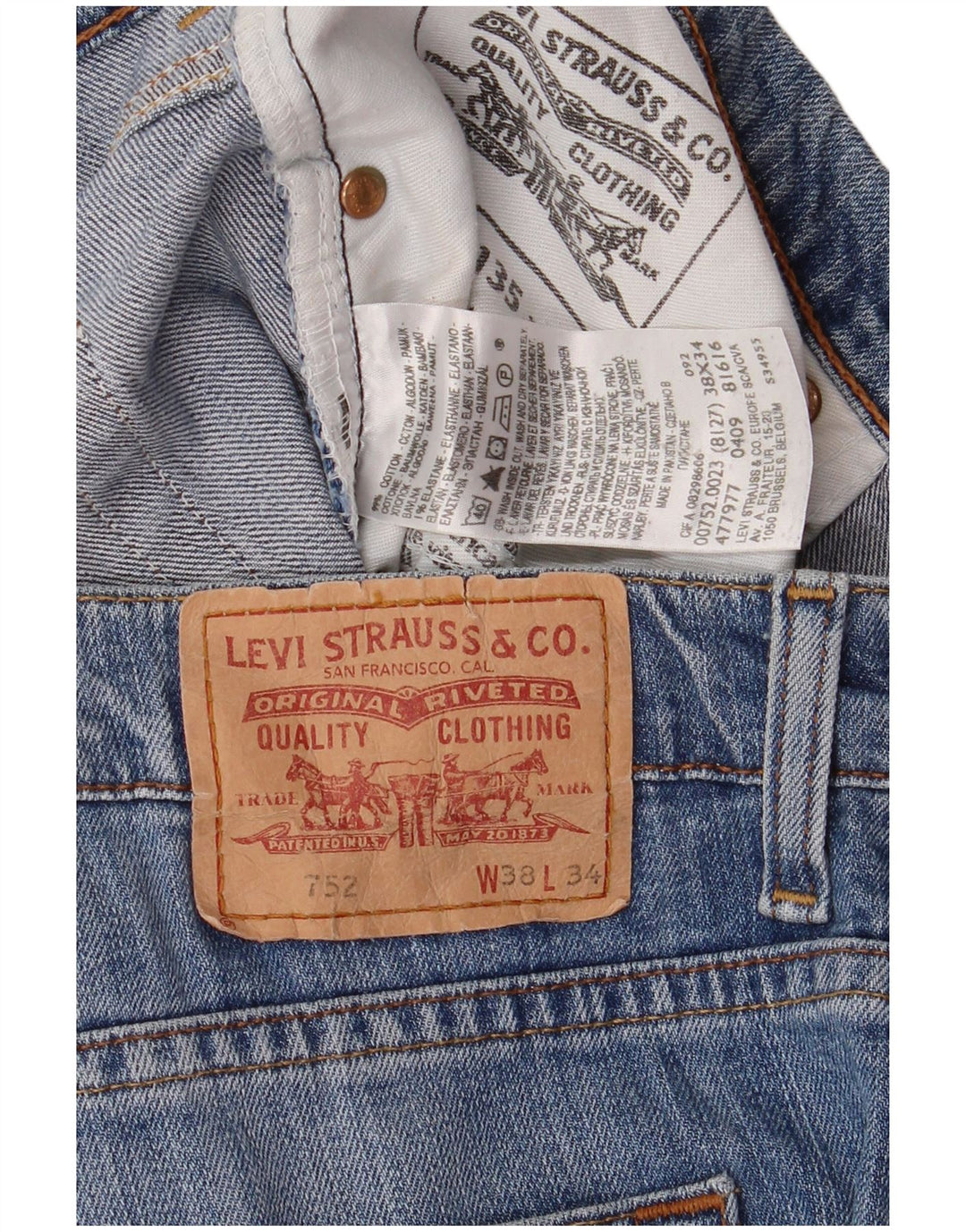 Levi's Herren 752 Straight Jeans W38 L29 Blaue Baumwolle