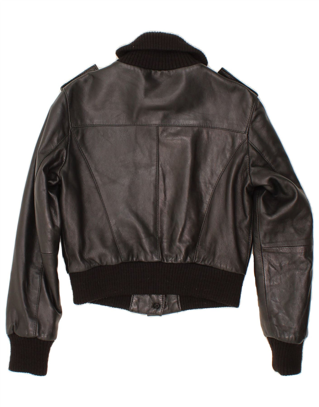 VINTAGE Damen Crop Lederjacke IT 44 Mittelschwarzes Leder