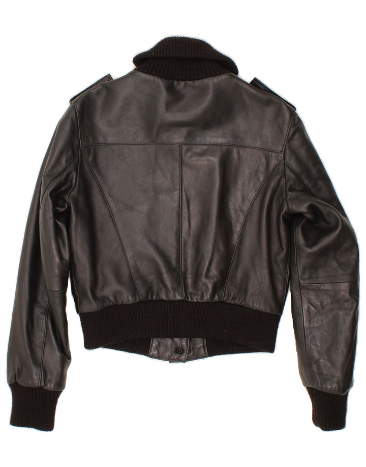 VINTAGE Damen Crop Lederjacke IT 44 Mittelschwarzes Leder