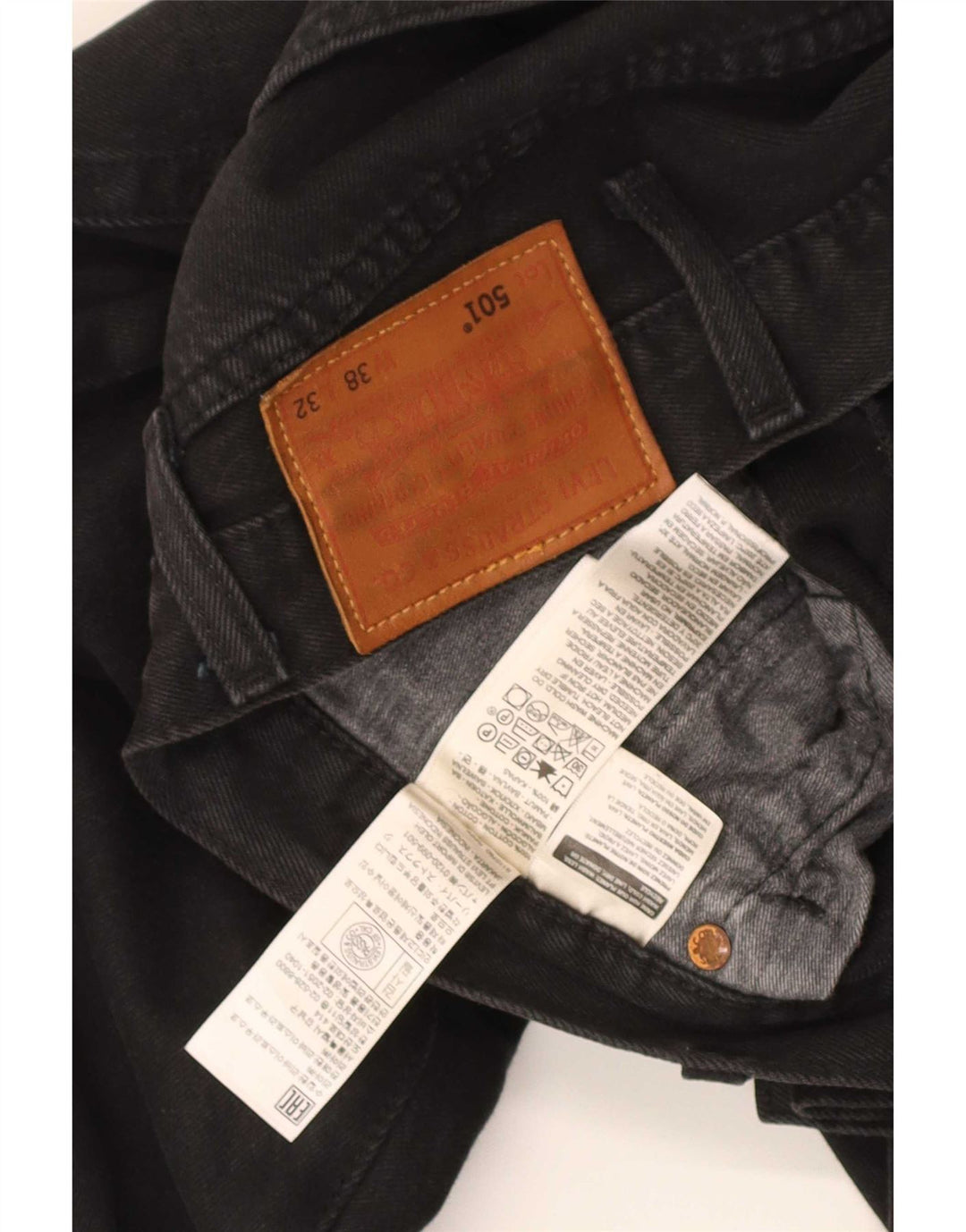 Levi's Herren 501 Straight Jeans W38 L32 Schwarze Baumwolle