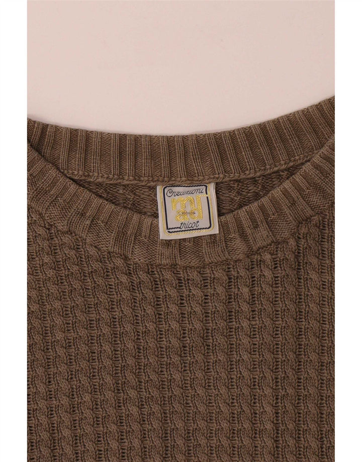 Vintage Herren-Pullover mit Rundhalsausschnitt, mittelbeige Baumwolle
