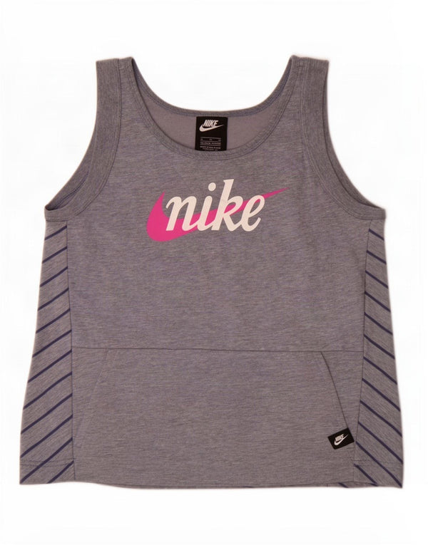 Nike Mädchen Grafik-Trägershirt, 13–14 Jahre, XL, blau gefleckte Baumwolle