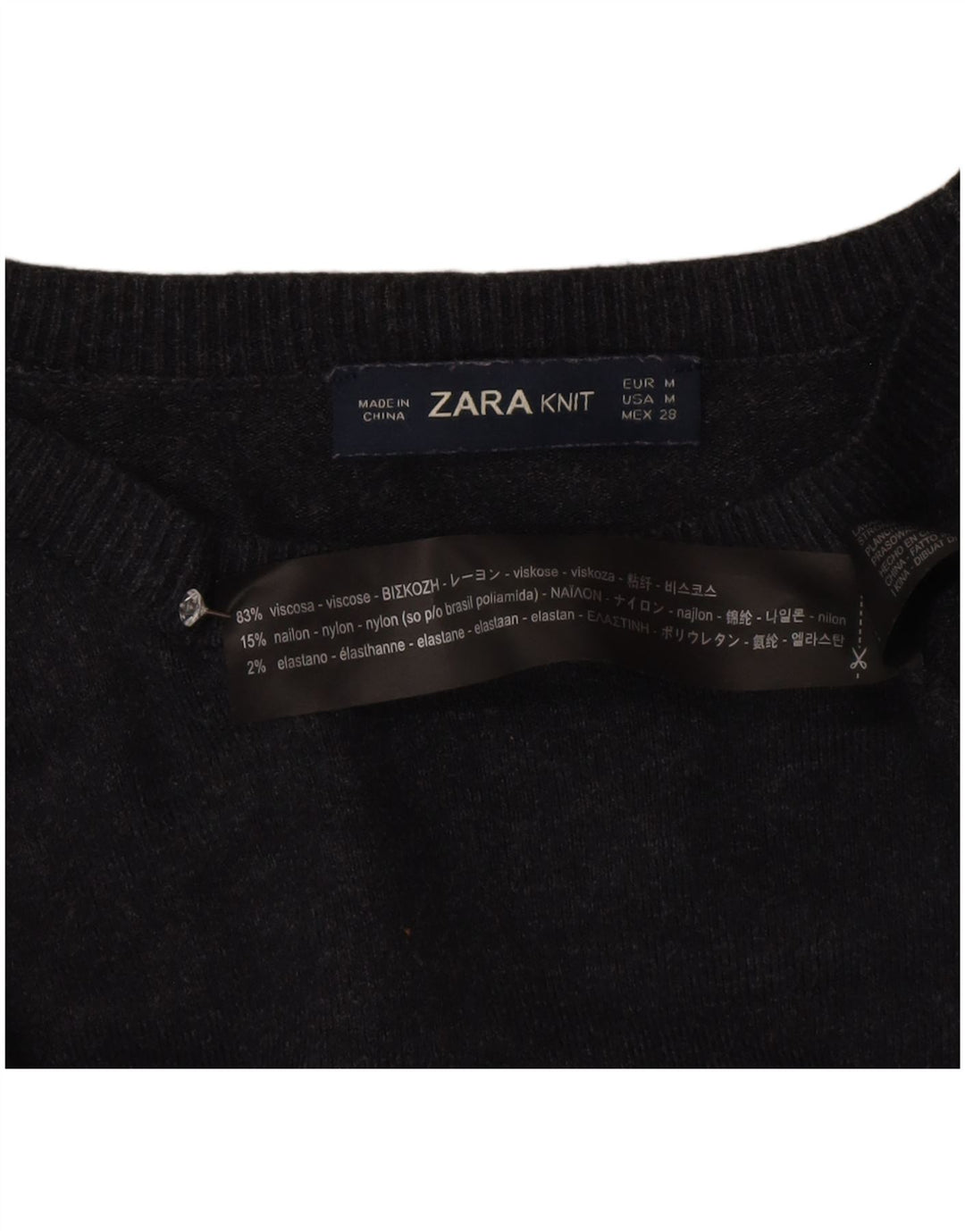 Zara Damen-Pullover mit U-Boot-Ausschnitt, UK 12, mittelgraue Viskose