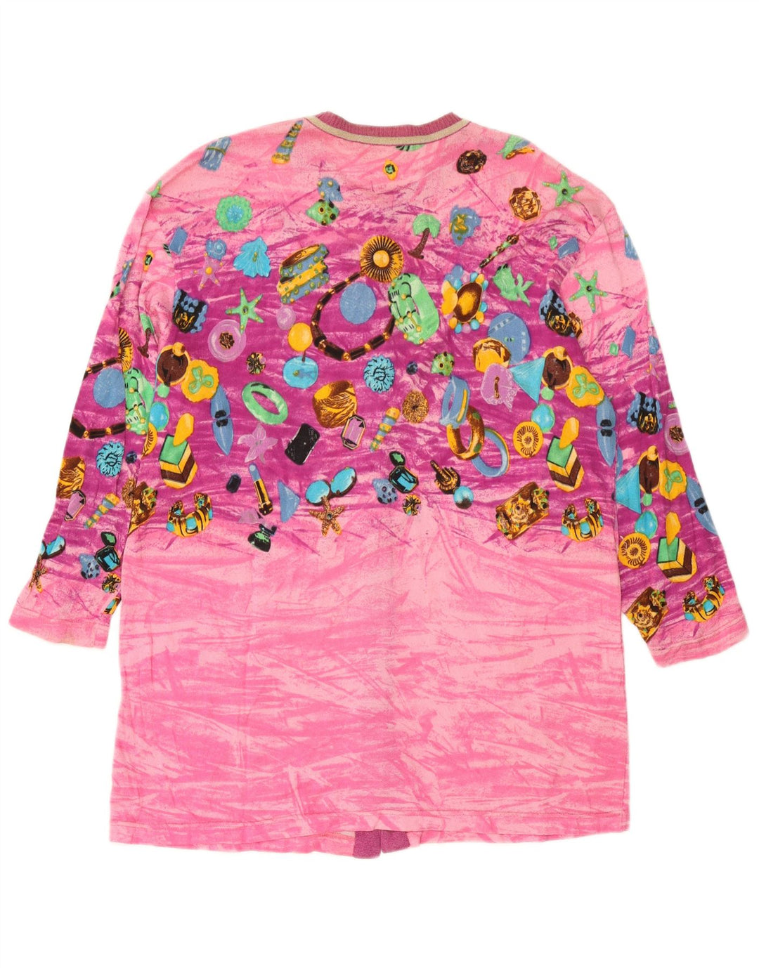 Le Bambole Damen-Strickjacke mit abstraktem Muster, lang geschnitten, Größe 48, XL, Rosa