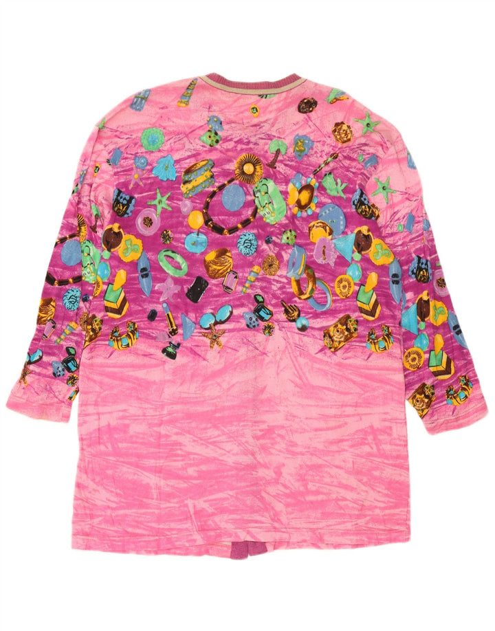 Le Bambole Damen-Strickjacke mit abstraktem Muster, lang geschnitten, Größe 48, XL, Rosa