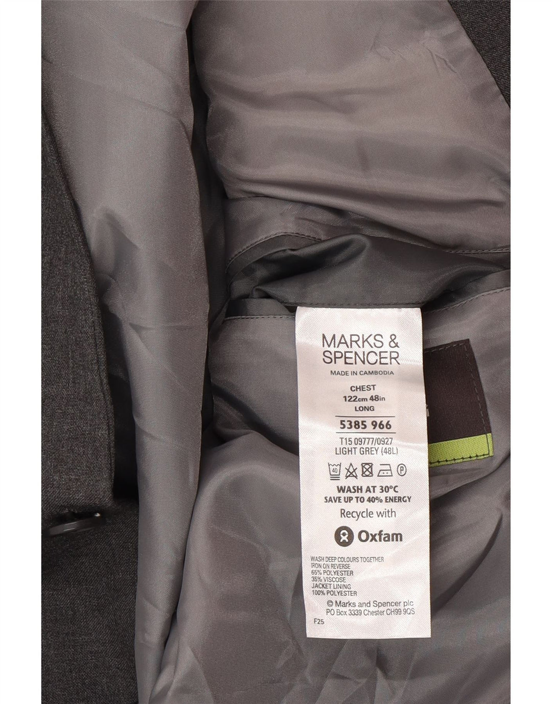 Marks & Spencer Herren-Blazer mit 2 Knöpfen, UK 48, 2XL, graues Polyester