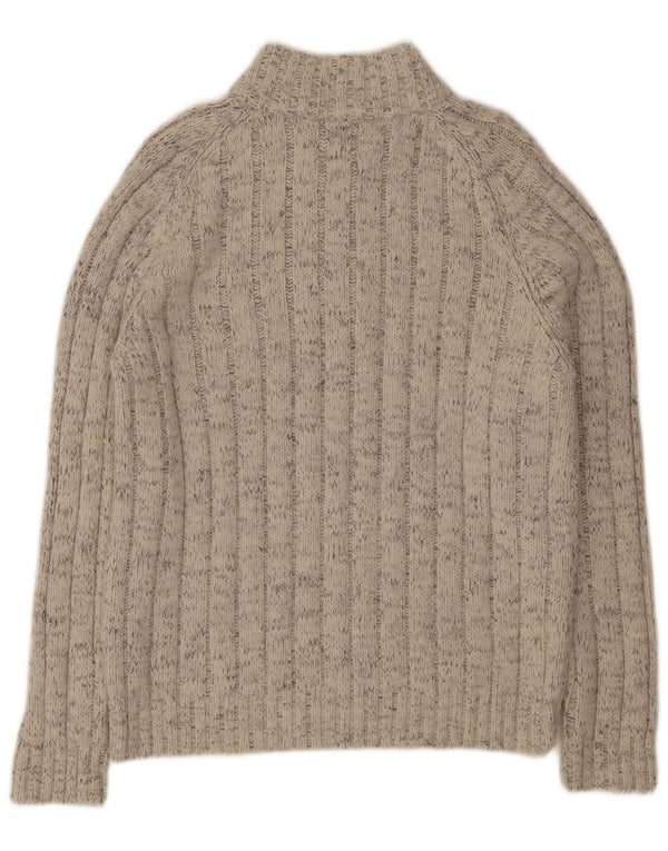 Marks & Spencer Herren-Pullover mit Reißverschluss am Hals, großes beige gestreiftes Acryl