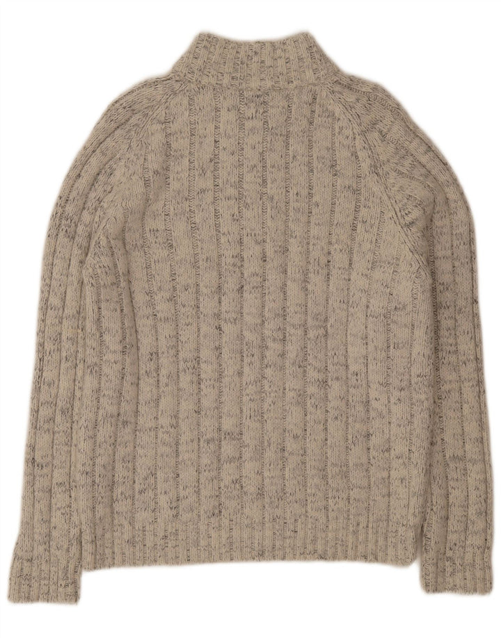 Marks & Spencer Herren-Pullover mit Reißverschluss am Hals, großes beige gestreiftes Acryl
