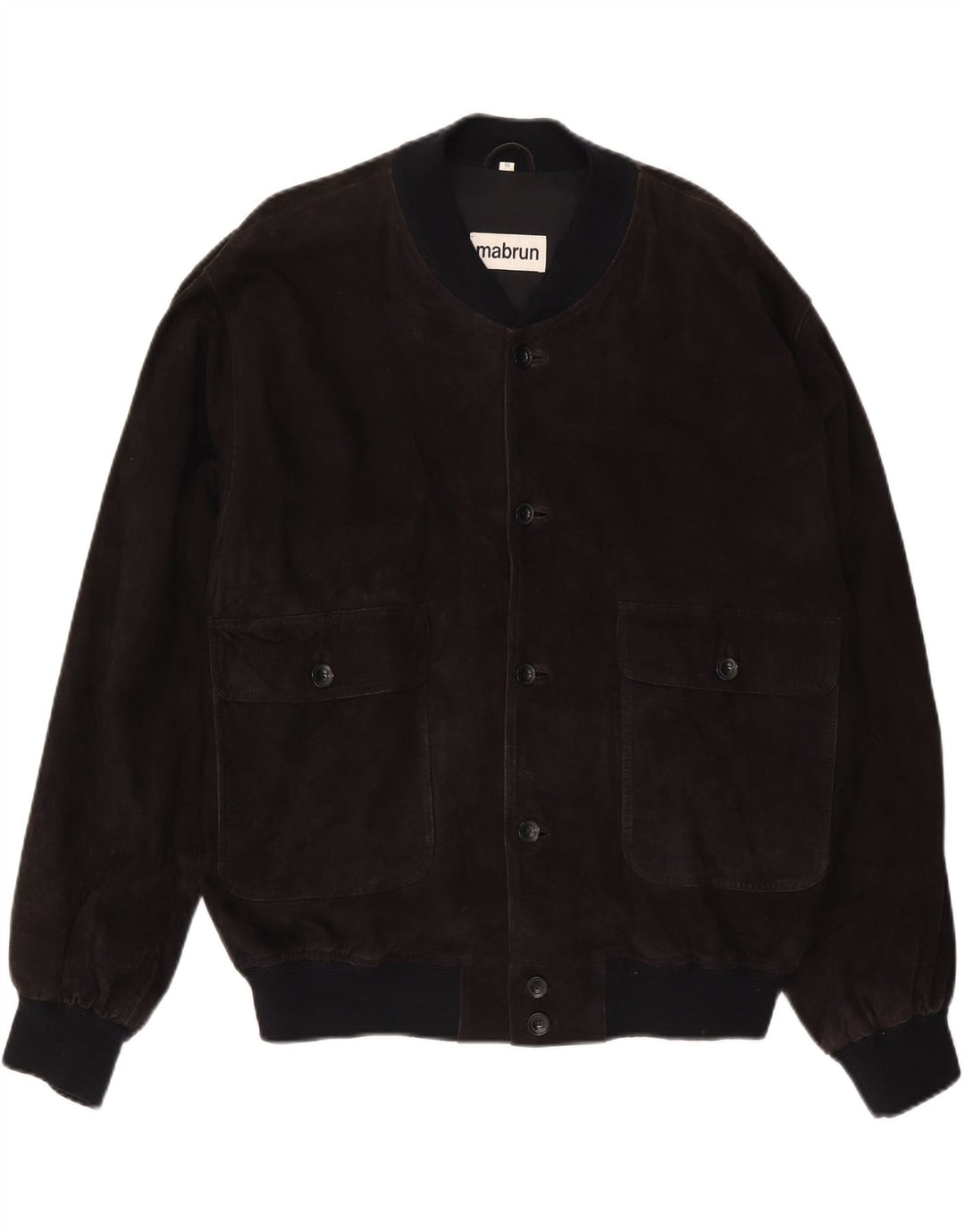 MABRUN Herren Wildleder Bomberjacke IT 56 3XL Schwarzes Leder