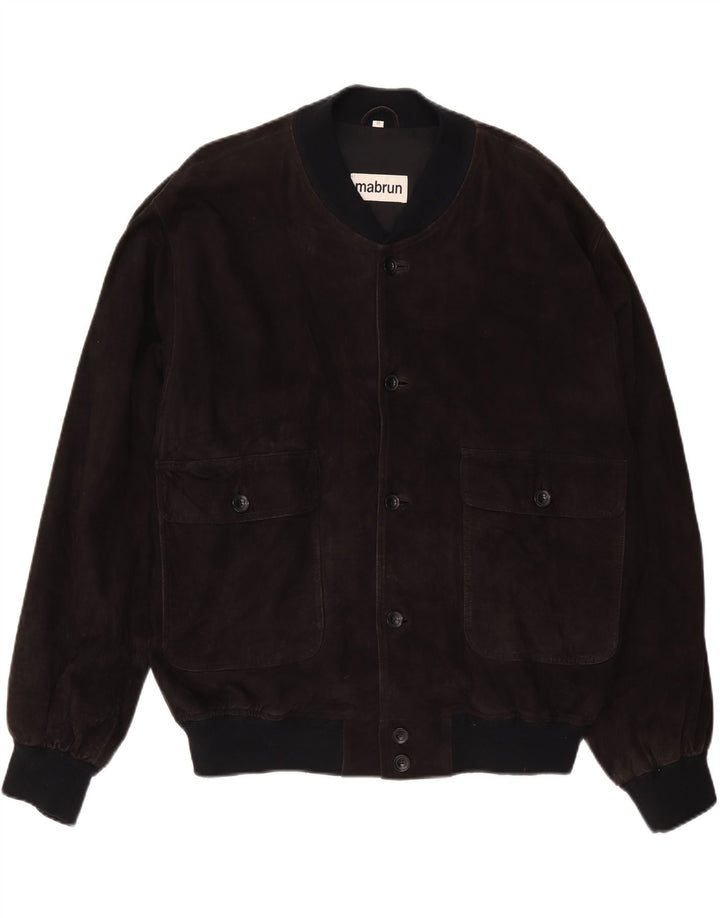 MABRUN Herren Wildleder Bomberjacke IT 56 3XL Schwarzes Leder