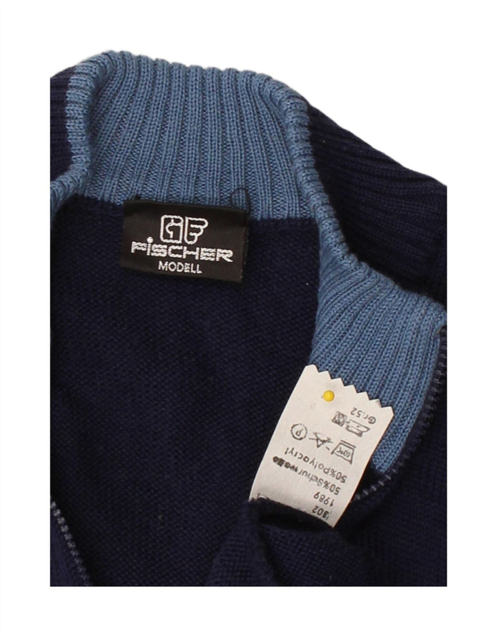 VINTAGE Mens Cardigan Sweater Medium Navy Blue Colourblock Polyacrylic Vintage Vintage and Second-Hand Vintage from Messina Hembry 
