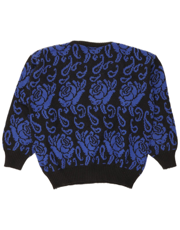 S.Oliver Damen-Pullover, übergroß, U-Boot-Ausschnitt, Gr. 10, Größe S, Schwarz, Blumenmuster