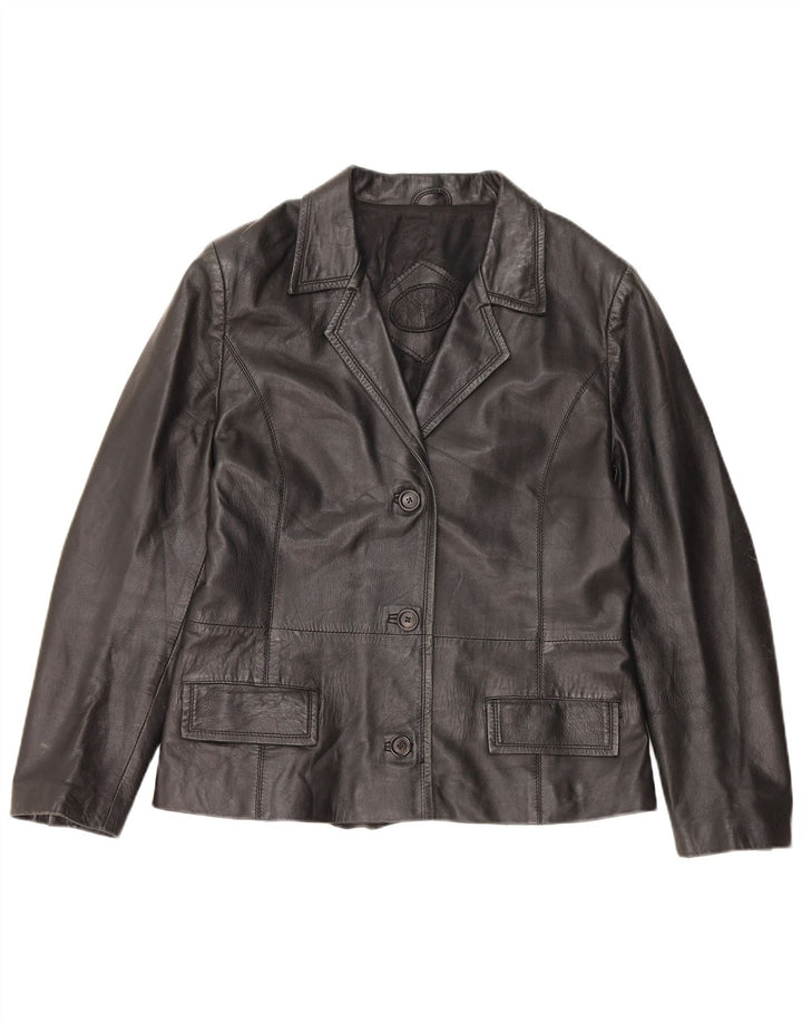 Vintage Damen 3 Knopf Leder Blazer Jacke IT 48 XL Schwarzes Leder