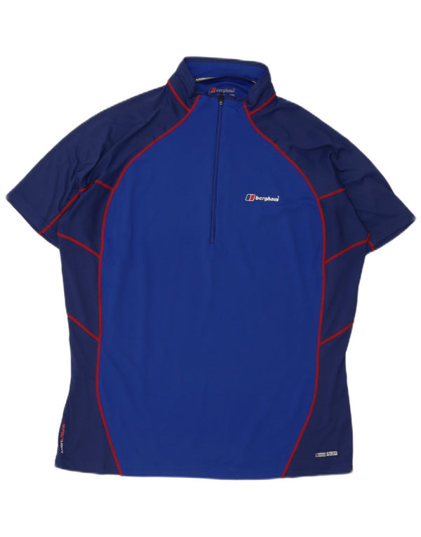 Berghaus Herren-T-Shirt mit Reißverschluss am Hals, XL, Blau, Farbblock