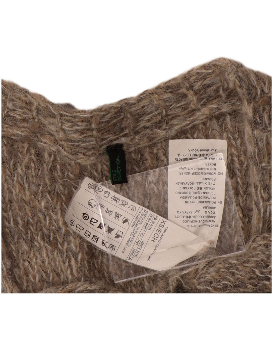 BENETTON Damen-Strickjacke in Übergröße, Gr. 6, XS, Grau, Acryl