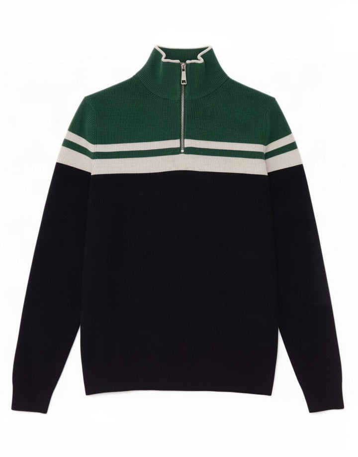 Marks & Spencer Herren-Pullover mit Reißverschluss am Hals, Größe S, Marineblau, Farbblock