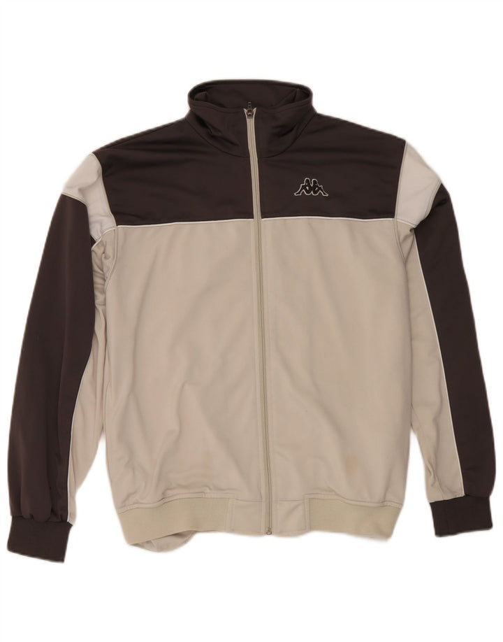 Kappa Herren-Trainingsanzug, Oberteil, Jacke, Größe S, gebrochenes Weiß, Farbblock-Polyester