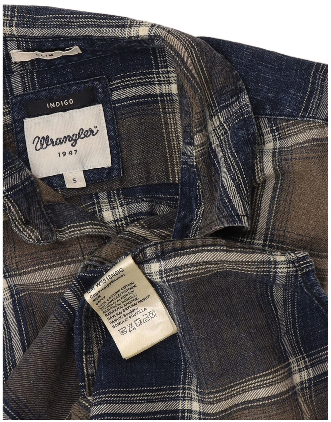 Wrangler Mens Indigo Checked Slim Flannel Shirt Small Navy Blue Check