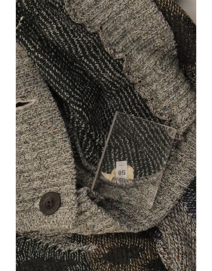 Vintage Herren Cardigan Pullover IT 50 Mittelgrau Argyle/Diamant