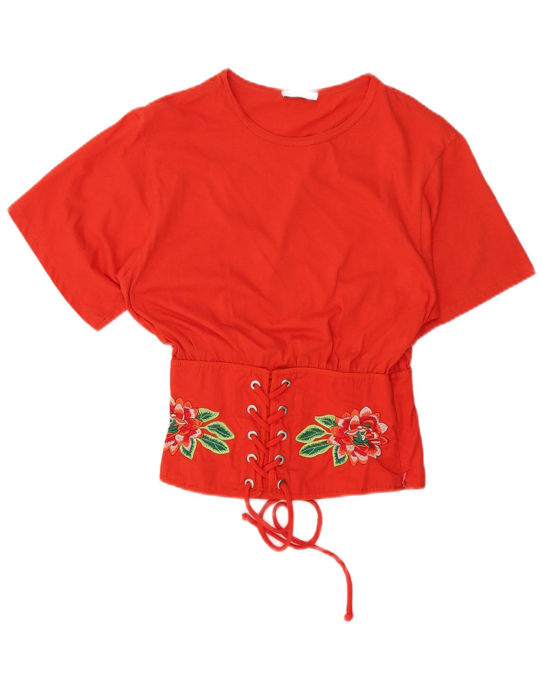 ZARA Damen Crop Fledermausbluse Top UK 12 Mittelrot geblümt