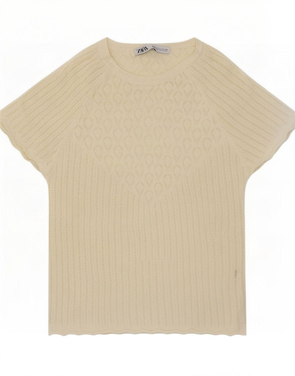 Zara Damen T-Shirt Top UK 14 Large Off White