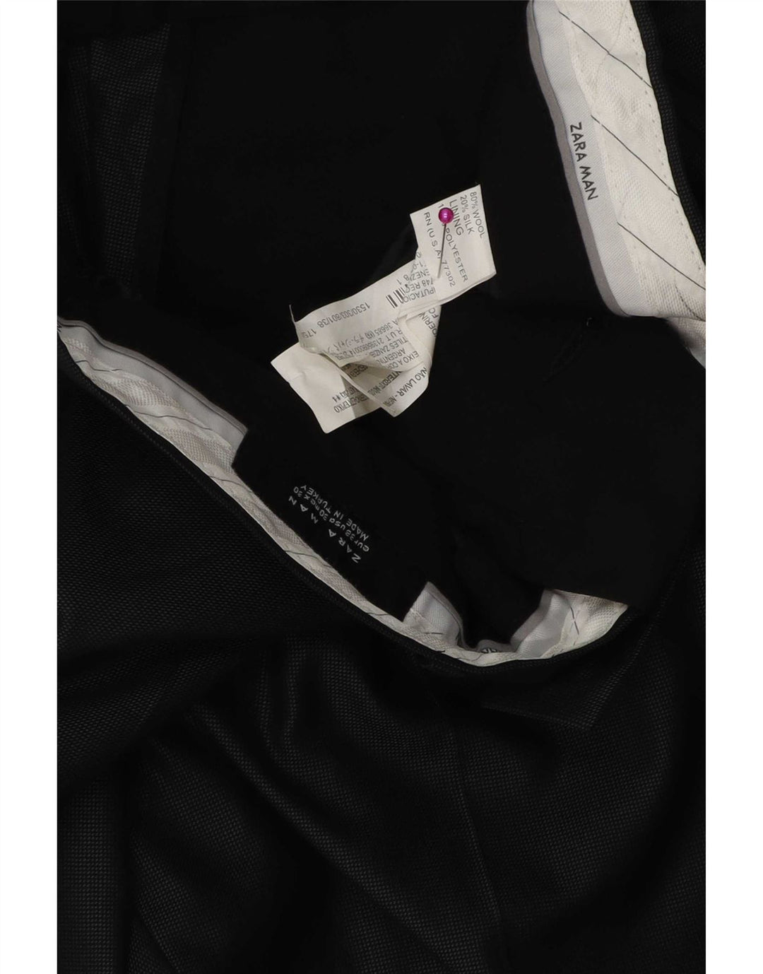 Gerade Anzughose für Herren von Zara, EU 38, Größe S, W30, L30, Schwarz, Polyester