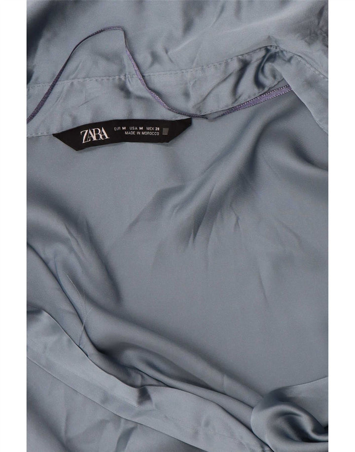 Zara Damen Hemdbluse UK 14 Mittelblaues Polyester