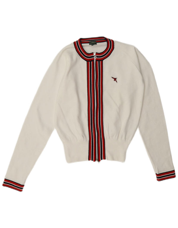 Chervo Womens Crop Full Zip Cardigan Sweater IT 46 Large White Colourblock