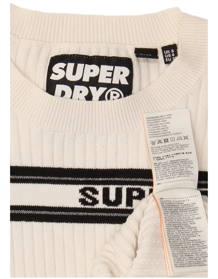 SUPERDRY Damen-Pullover mit grafischem Rundhalsausschnitt, Gr. 8, Größe S, weiß gestreift