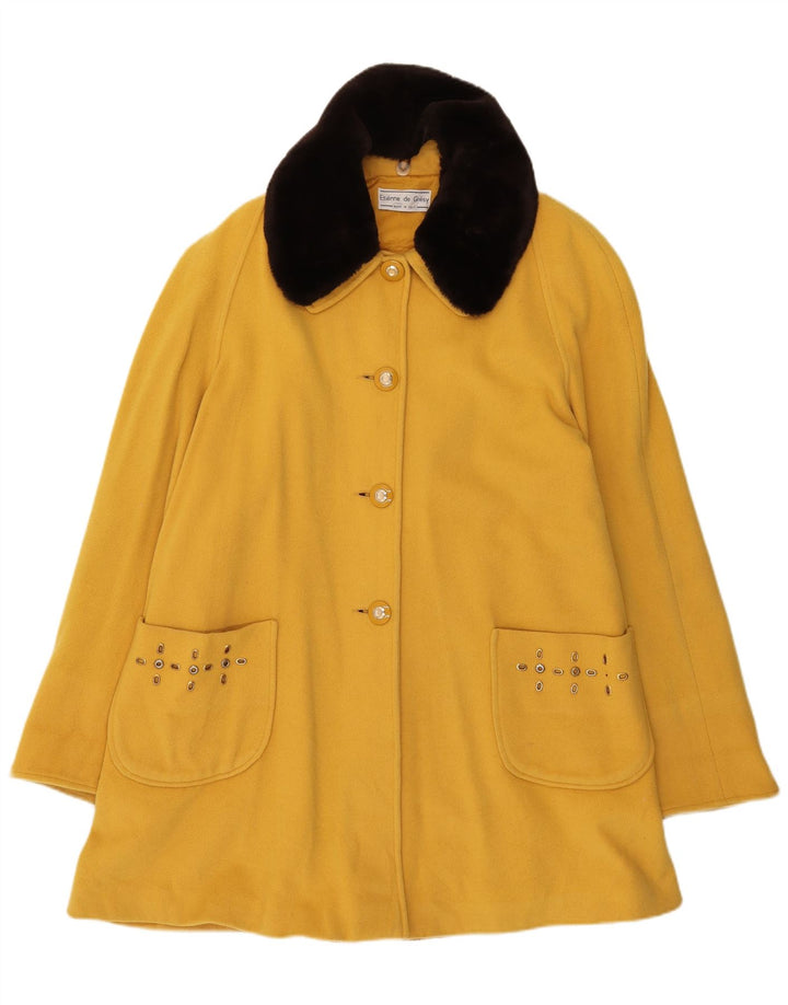 Vintage Damen Mantel UK 14 Große gelbe Colourblock-Wolle