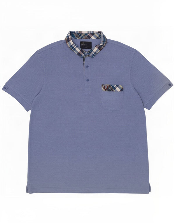 Fred Perry Herren-Poloshirt mit schmaler Passform, 2XL, blau kariert, Baumwolle