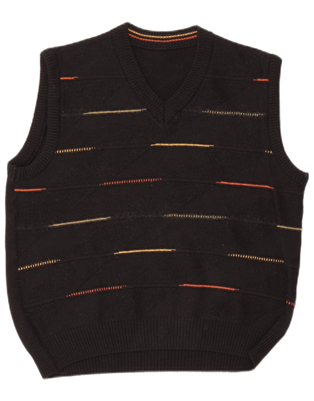 VINTAGE Damen Weste Tank Top UK 14 Große schwarz gestreifte Wolle