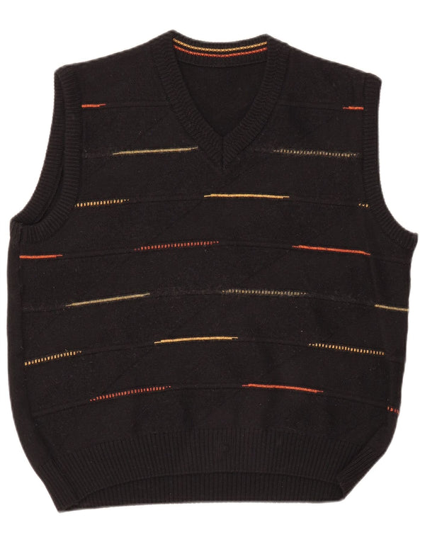 VINTAGE Damen Weste Tank Top UK 14 Große schwarz gestreifte Wolle