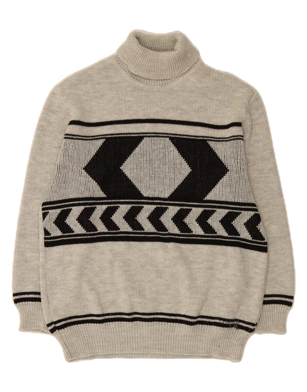 VINTAGE Herren Rollkragenpullover IT 54 XL Graues geometrisches Acryl