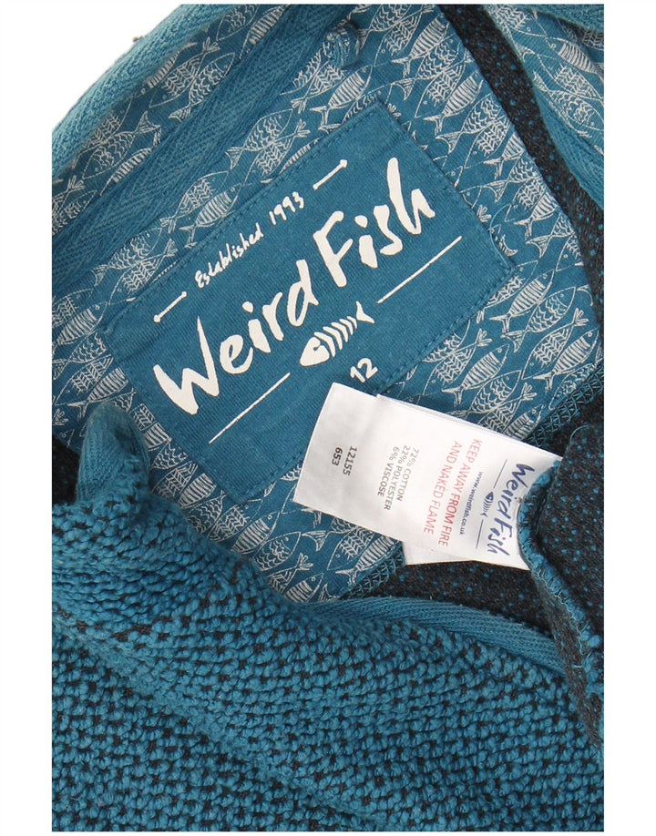 WEIRD FISH Damen-Sweatshirt mit Reißverschluss am Hals, UK 12, mittelblaue Baumwolle
