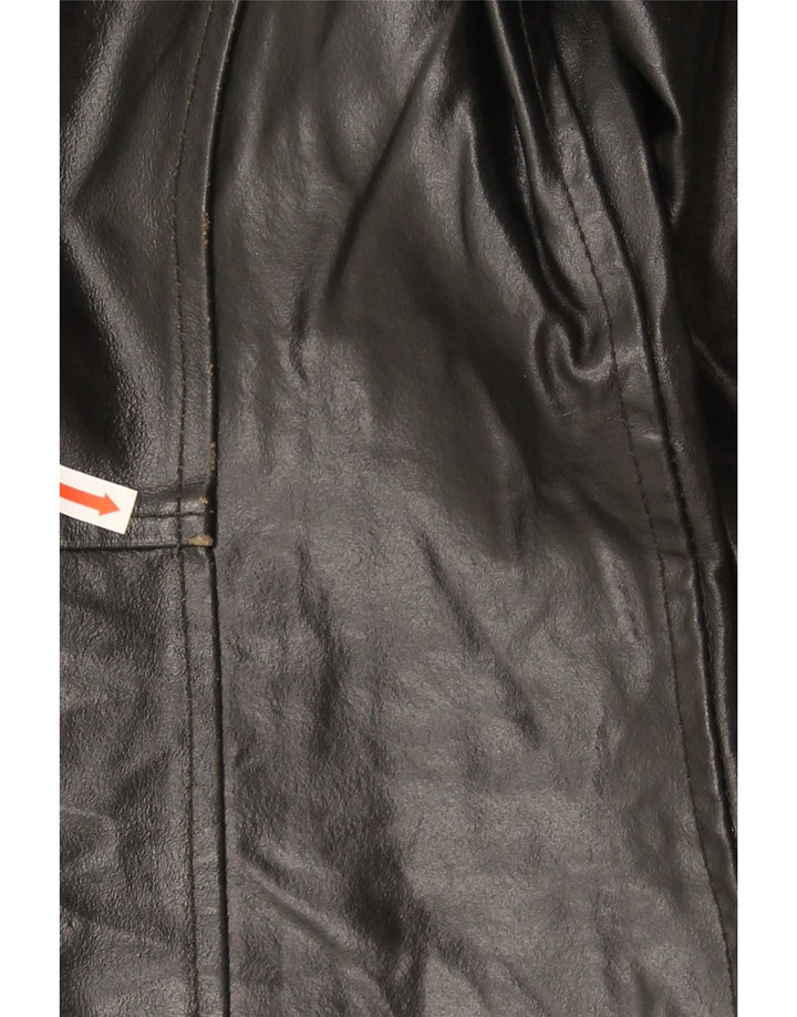 Vintage Damen Ledermantel UK 14 Medium Schwarz