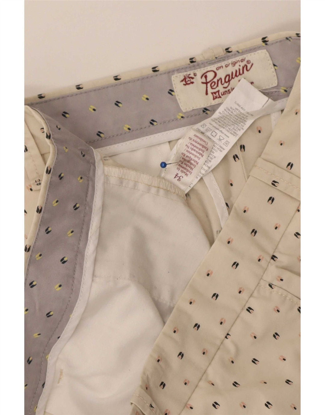 Penguin Herren-Chinoshorts, W34, groß, beige gepunktete Baumwolle