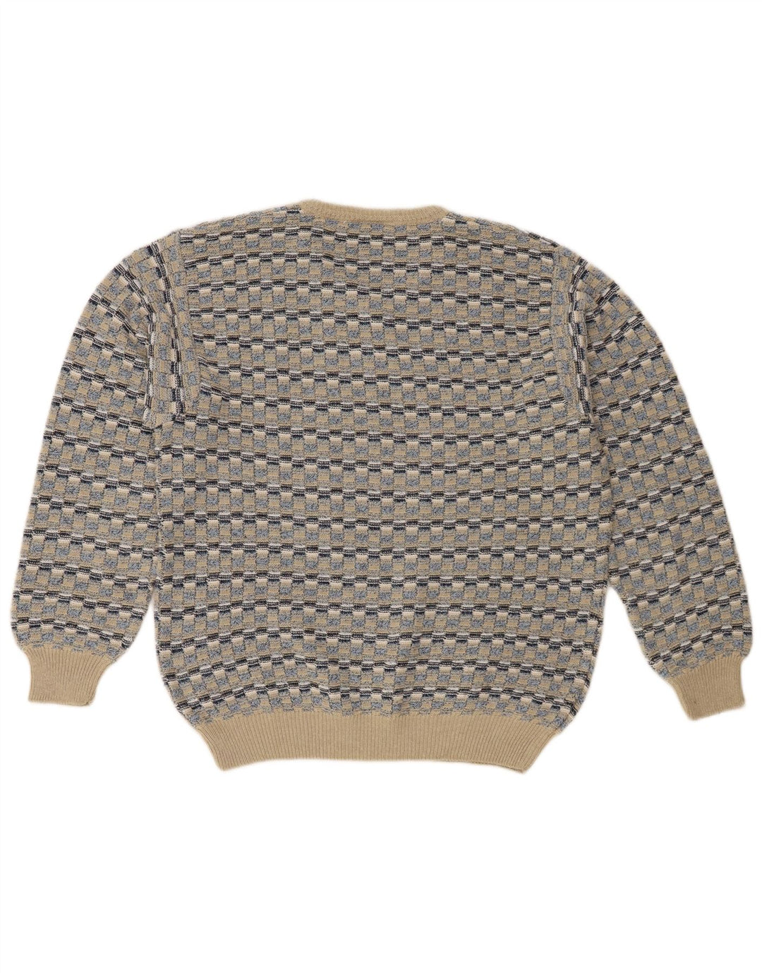 Vintage Herren Pullover mit V-Ausschnitt IT 48 Mittelbeige geometrische Baumwolle