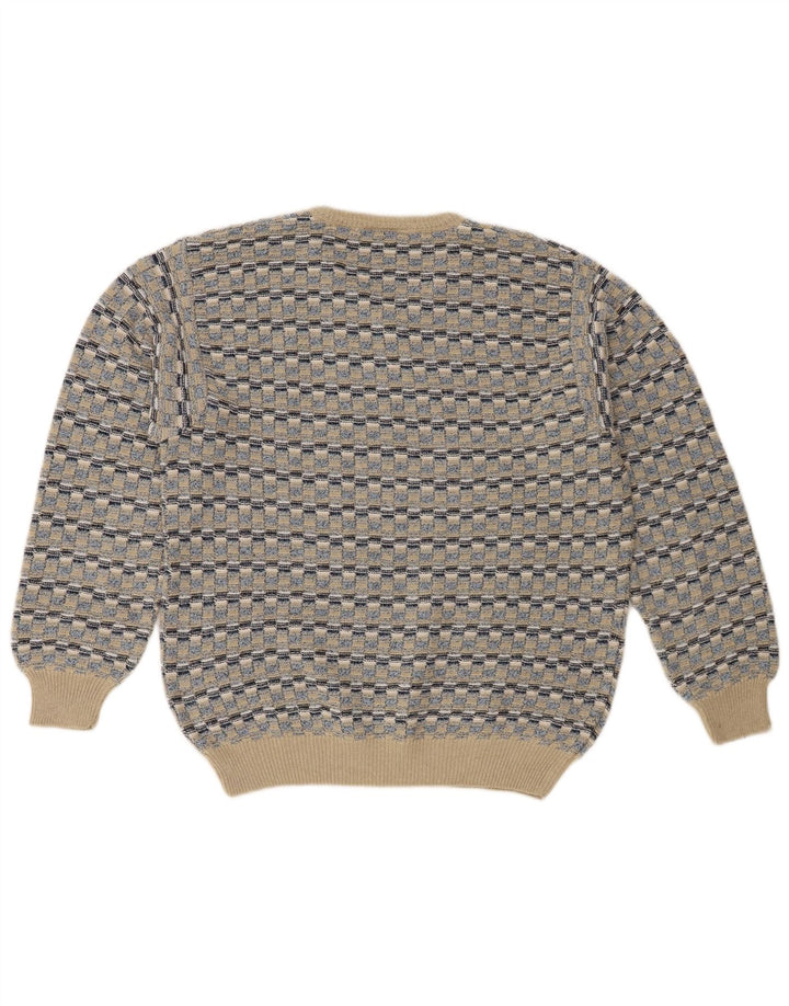 Vintage Herren Pullover mit V-Ausschnitt IT 48 Mittelbeige geometrische Baumwolle