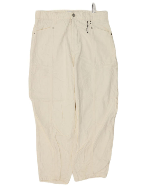 Zara Damen-Jeans mit lockerer Passform und hoher Taille, EU 42, Größe L, W32, L28, cremefarbene Baumwolle